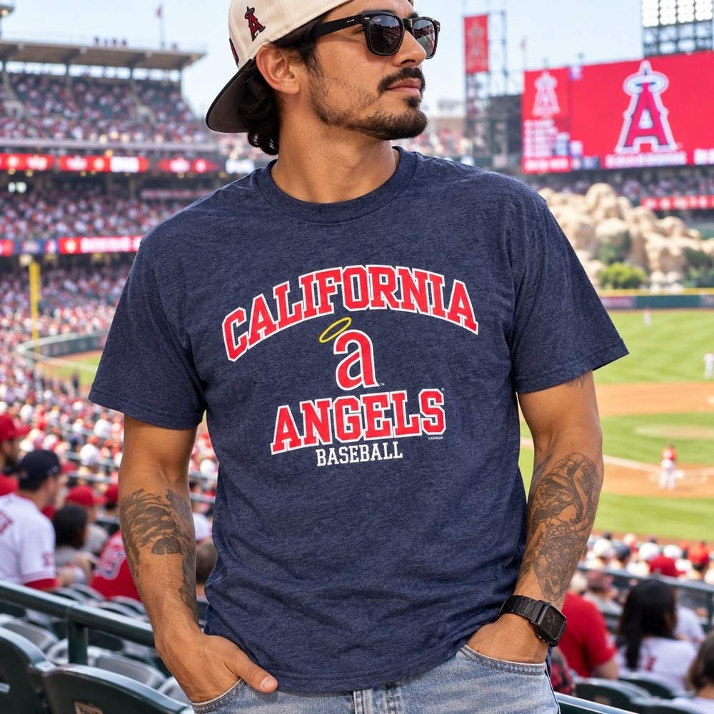 California Angels Baseball T-Shirt Large Navy Heather MLB Retro Graphic Sports